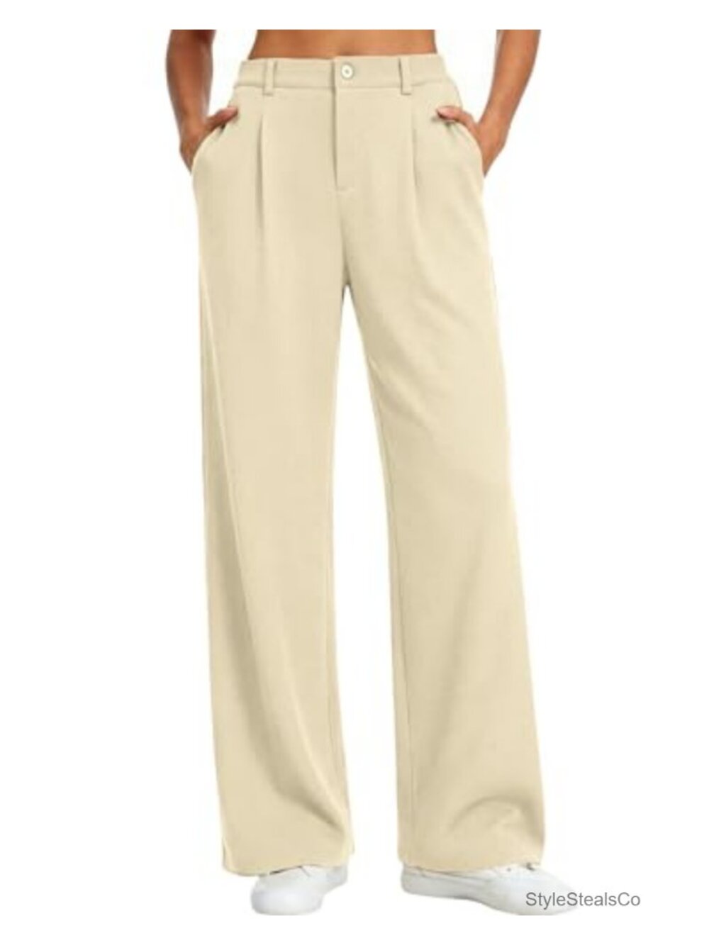 Women's High Waist Wide Leg Pants Stretchy Waffle Knit Work Trousers with